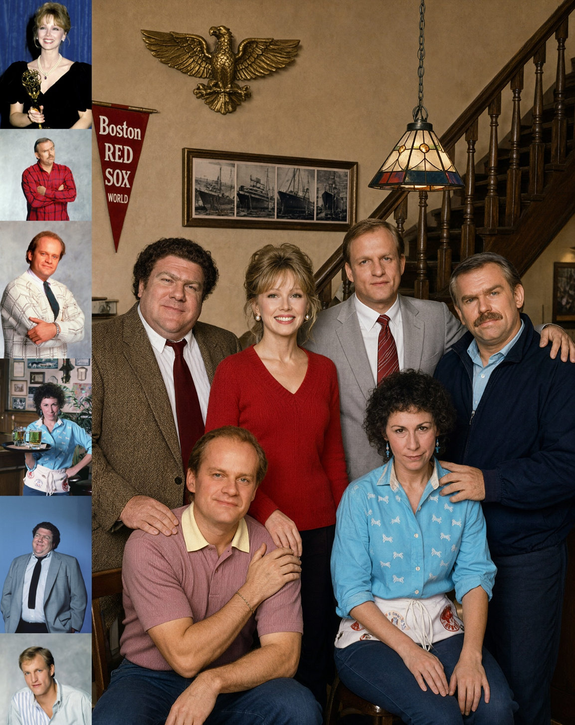Qwen's official example combining six portrait references into a generated group scene